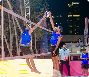Beach volleyball action